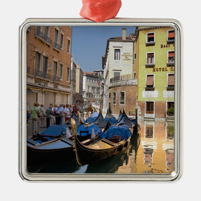 Italy, Venice, gondolas moored along canal Metal Tree Decoration (Front)