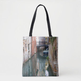 Italy, Venice, Reflections and Small Bridge of Tote Bag