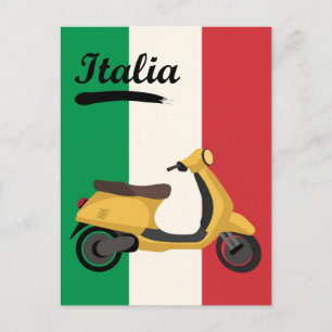 Italy Vintage Italian Flag Vespa Scooter Travel Postcard