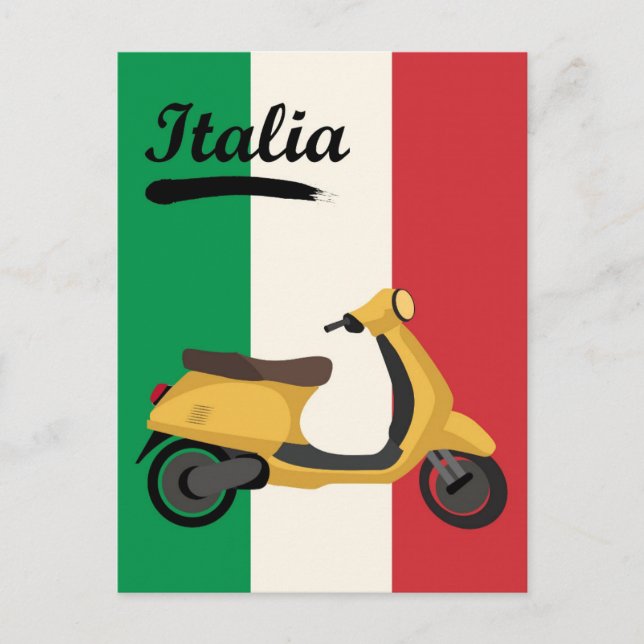 Italy Vintage Italian Flag Vespa Scooter Travel Postcard (Front)