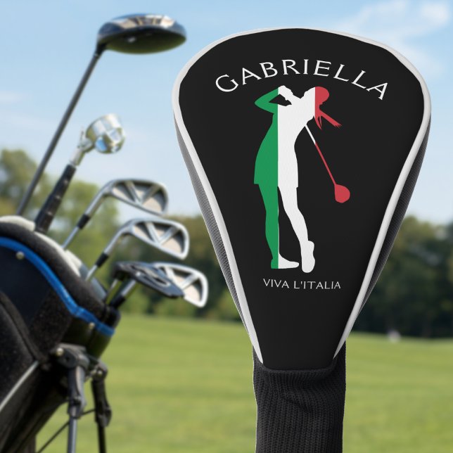 Italy Viva l'Italia Italian Flag Woman Golfer Name Golf Head Cover (italy Italian flag golf head cover for women)