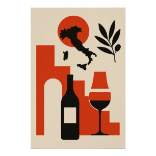 Italy - Wine, Olive and Sun Stylized Poster