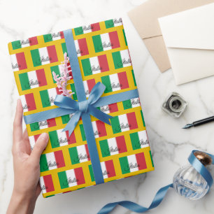 Italy Wrapping Paper, Italian Flag patriotic Gold Paper