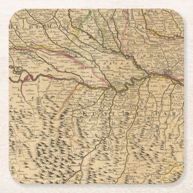 Italy's Po River Valley Square Paper Coaster (Front)