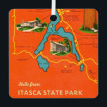 Itasca State Park Ornament<br><div class="desc">It's a vintage,  retro postcard map of Itasca State Park Minnesota -  repurposed as an ornament.</div>