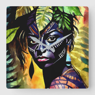 “Itáyara” Painted Fern - Women In Amazonia Square Wall Clock
