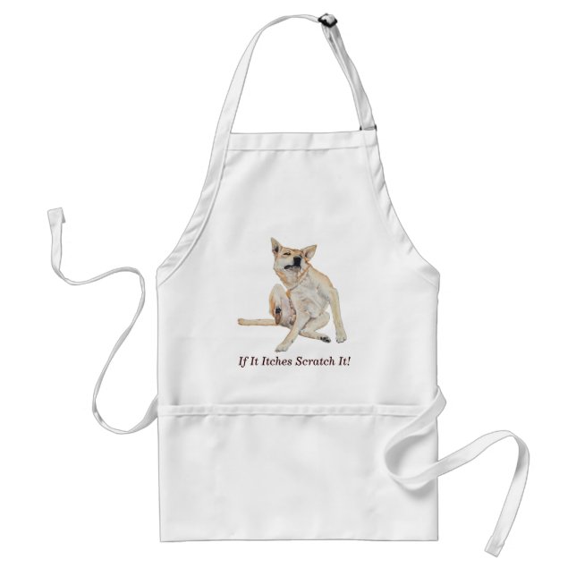 itchy dog scratching painting with funny slogan standard apron (Front)