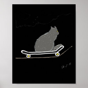 Itchy The Russian Blue Skateboarding Cat Poster