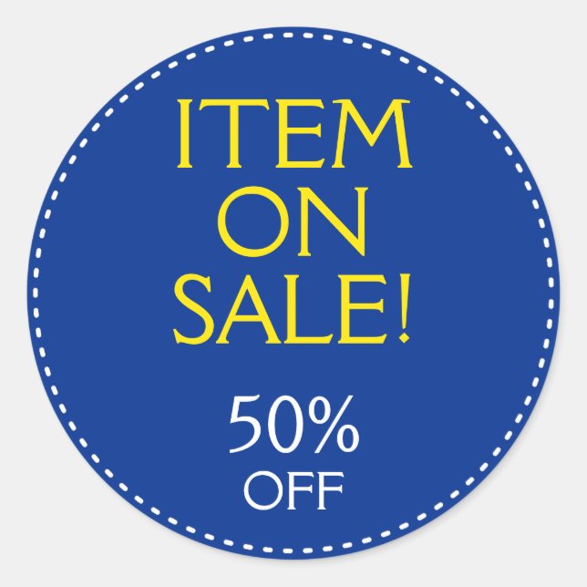 "ITEM ON SALE!" "50% OFF" Round Sticker (Front)