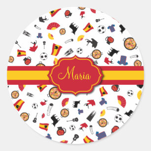 Items of Spain with flag to add your name Classic Round Sticker