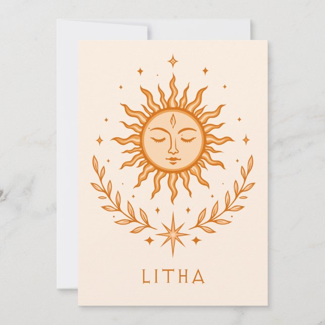 itha Celestial Sun Face Botanical Wreath Art Card (Front)