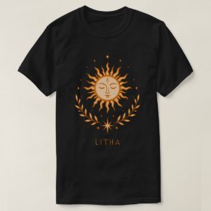 itha Celestial Sun Face Botanical Wreath Art T-Shirt
