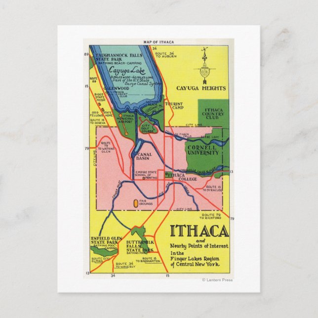 Ithaca and Nearby Points of Interest Postcard (Front)