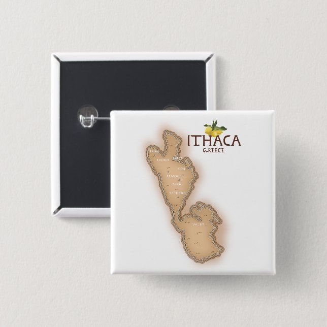 ithaca greece map 15 cm square badge (Front & Back)