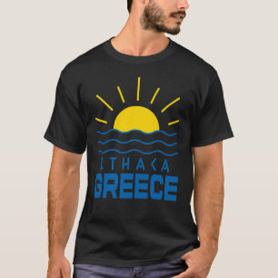 Ithaca Greece Sunshine And Sea Men's Black T-Shirt