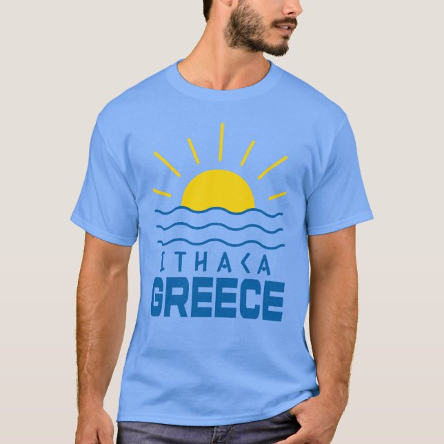 Ithaca Greece Sunshine And Sea Men's Blue T-Shirt (Front)