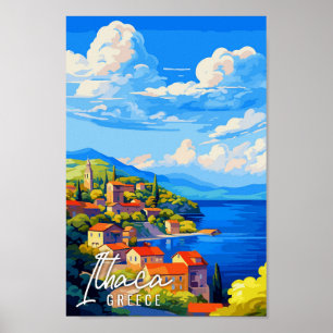 Ithaca Greece vintage travel illustration Poster