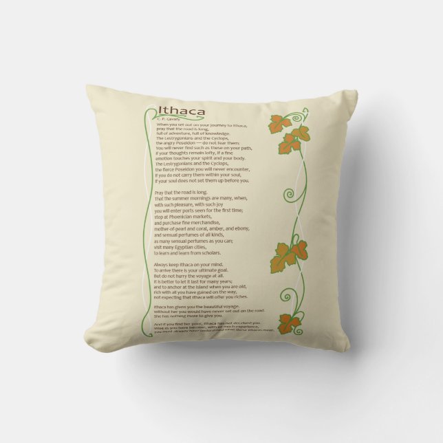 Ithaca Poem Inspirational Throw Pillow (Front)