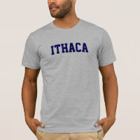 Ithaca t-shirt on Heather Grey with Navy Blue
