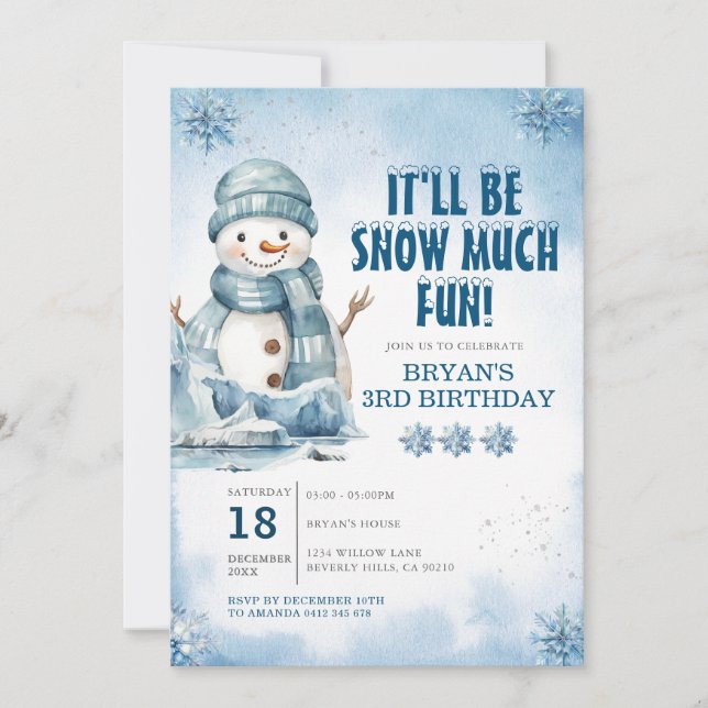 It'll Be Snow Much Fun Winter Snowflakes Birthday Invitation (Front)