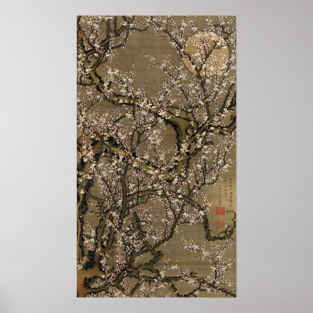 Ito Jakuchu White Plum Blossoms and Moon Poster (Front)