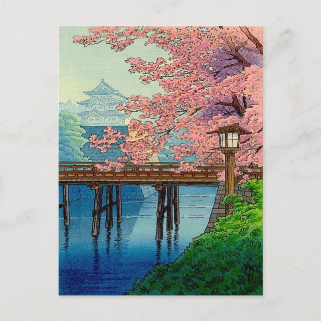 Ito Yuhan's Vintage Castle and Cherry Blossom Postcard (Front)