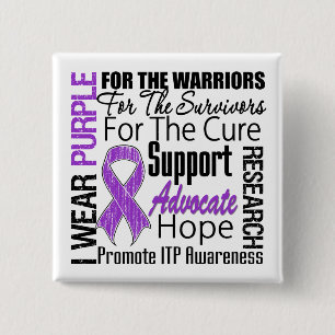 ITP Awareness I Wear Purple Ribbon 15 Cm Square Badge