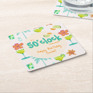 It's 50 O'clock Somewhere Party Theme Square Paper Coaster