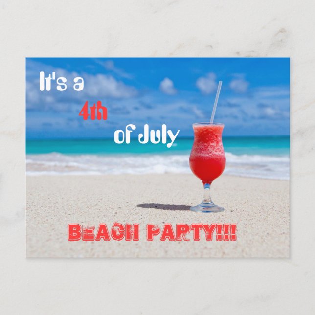 It's a 4th of July Beach Party Invitation Postcard (Front)