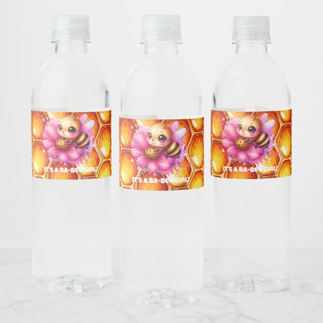 It's a Ba-bee Girl | Girl's Baby Shower Water Bottle Label (Bottles)