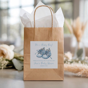 It's a Baby Boy! Blue Baby Shoes Shower Favour Square Sticker