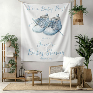 It's a Baby Boy! Blue Baby Shoes Shower Welcome Tapestry