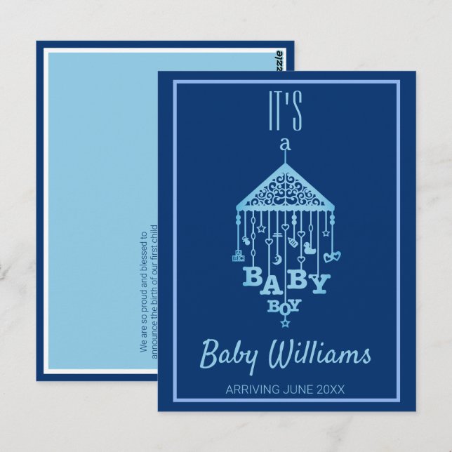 Its a Baby Boy Blue Pregnancy Announcement Postcard (Front/Back)