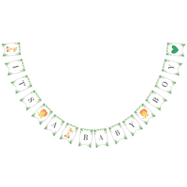 It's a Baby Boy Green Jungle Safari Baby Shower Bunting (All)