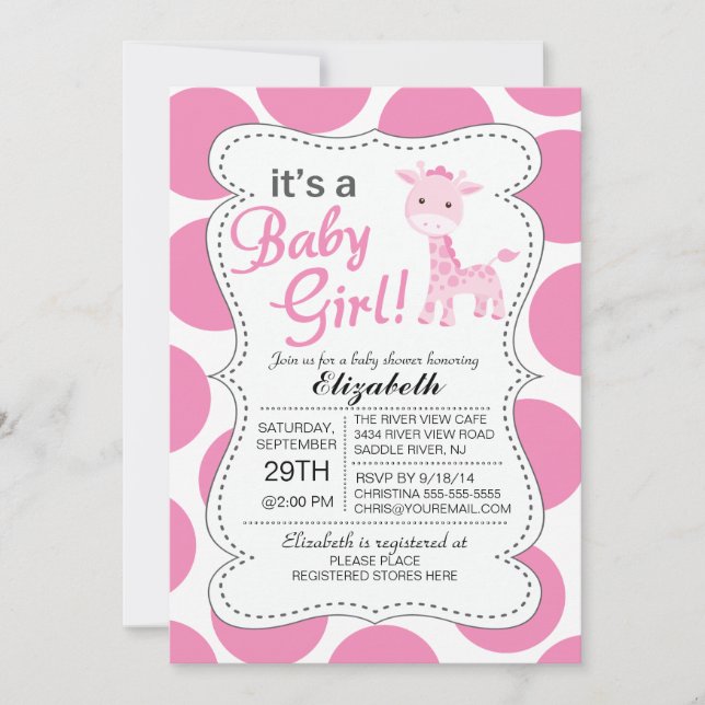 It's a Baby Girl Pink Giraffe Girls Baby Shower Invitation (Front)