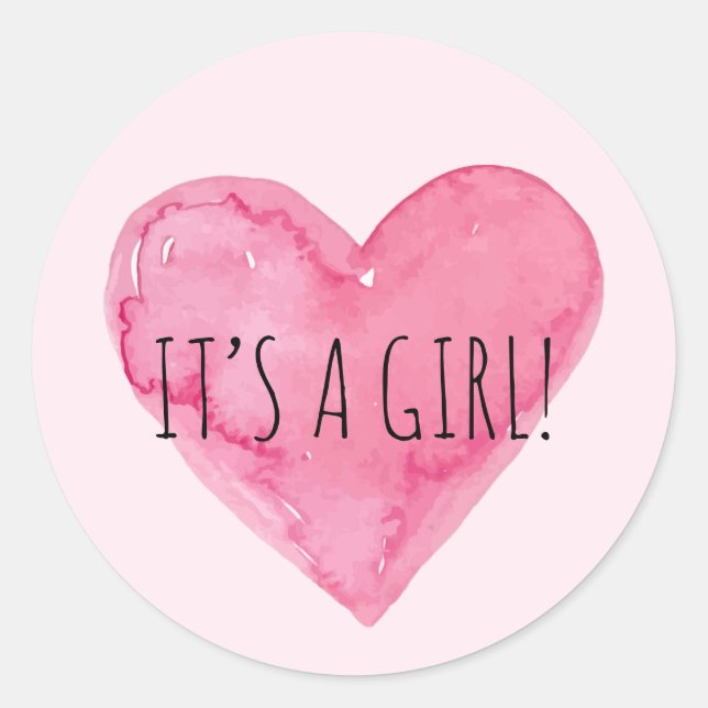 It's a Baby Girl Pink Heart Birth Announcement Classic Round Sticker (Front)