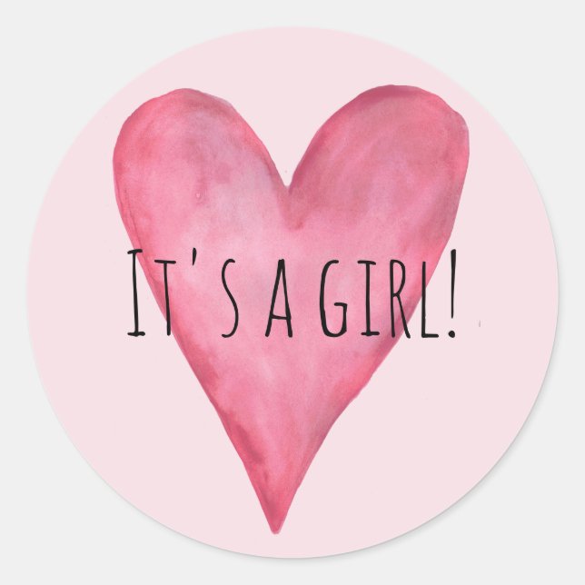 It's a Baby Girl Pink Heart Birth Announcement Classic Round Sticker (Front)