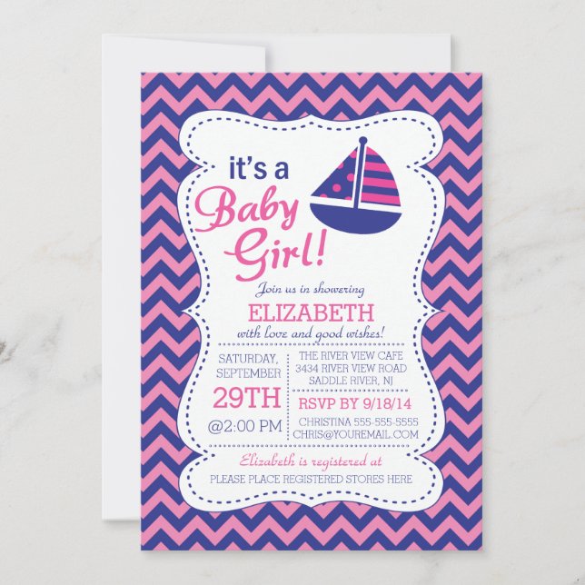 It's a Baby Girl Sailboat Nautical Baby Shower Invitation (Front)
