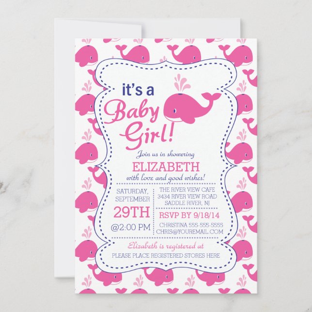 It's a Baby Girl Whale Nautical Baby Shower Invitation (Front)