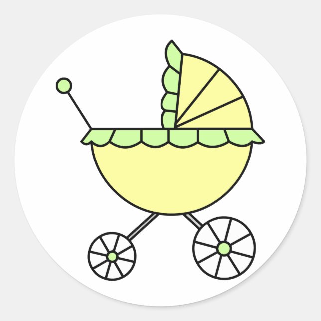 It's A Baby! Yellow Green Baby Carriage Classic Round Sticker (Front)