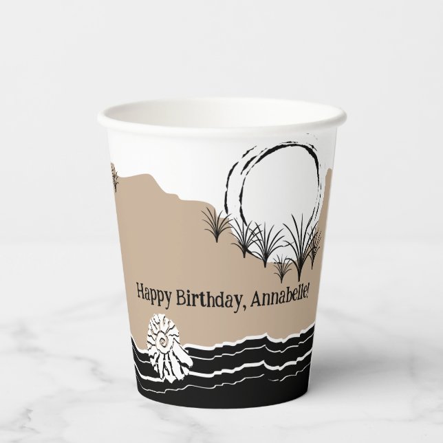 It's A Beach Party Happy Birthday Name Paper Cups (Back)