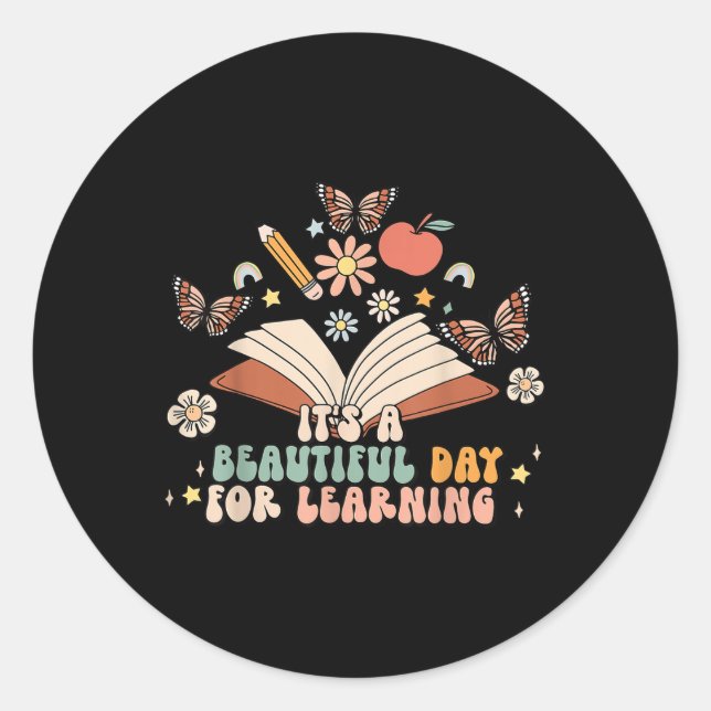 Its A Beautiful Day For Learning Butterfly Book Te Classic Round Sticker (Front)