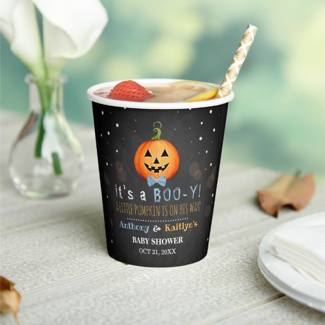 It's A Boo-y! Little Pumpkin Halloween Baby Shower Paper Cups (Insitu)