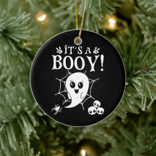 It's A Booy, Cute Baby Gender Reveal Halloween Ceramic Tree Decoration