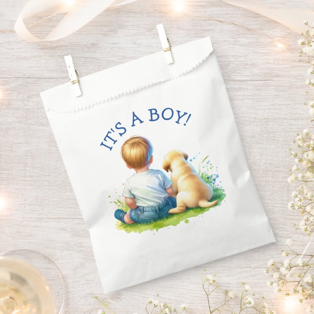 It's a Boy | A Baby and his Dog Baby Shower Favour Bags (Clipped)