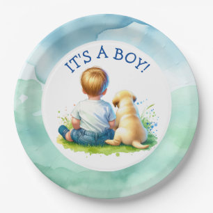 It's a Boy A Baby and his Dog Baby Shower Paper Plate