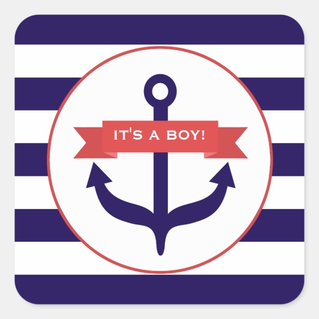 It's A Boy Anchor Banner & Stripes Baby Sticker (Front)