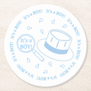 It's a Boy! announcement Round Paper Coaster