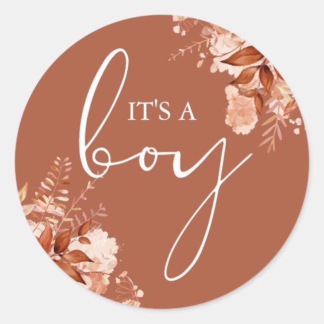 Its A Boy Autumn Fall Baby Shower Favour Classic Round Sticker (Front)
