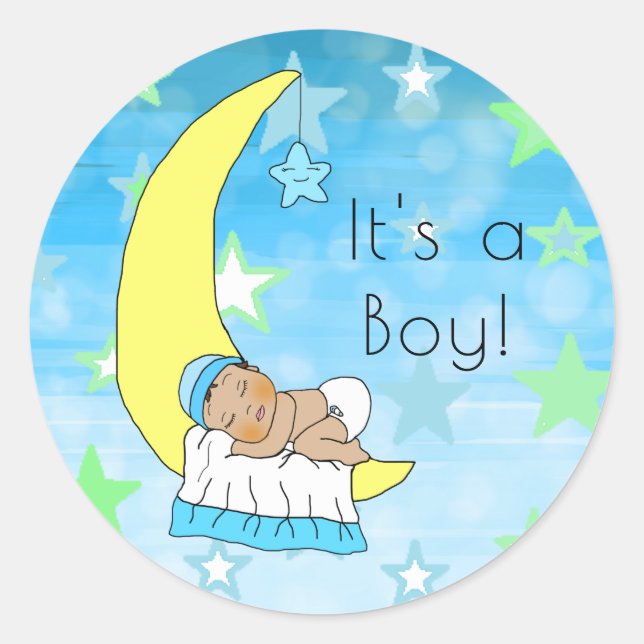 It's a Boy, Baby Boy on Moon and Stars Ethnic Classic Round Sticker (Front)